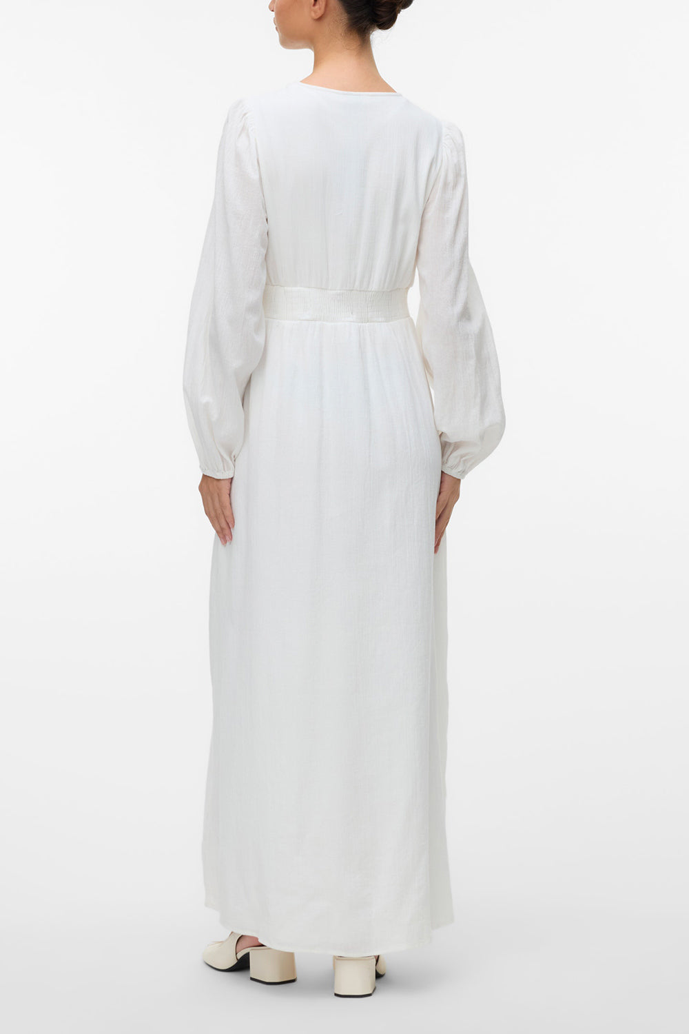 Corentine White Long-Sleeve Button-Down Maxi Dress | Boutique 1861 back model