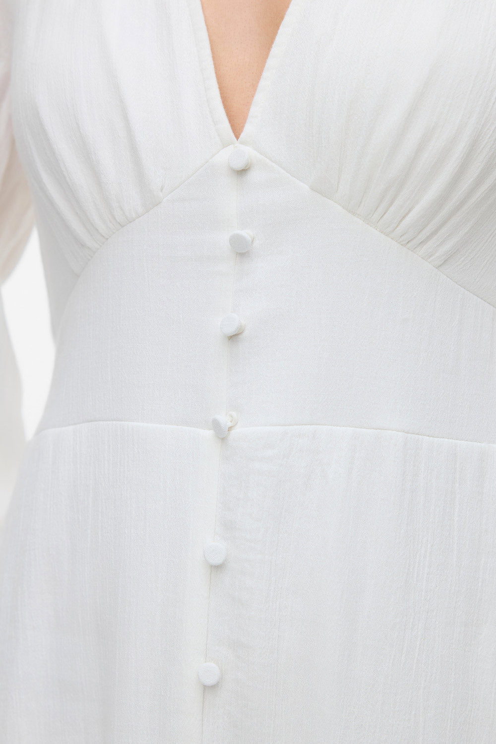 Corentine White Long-Sleeve Button-Down Maxi Dress | Boutique 1861 close-up