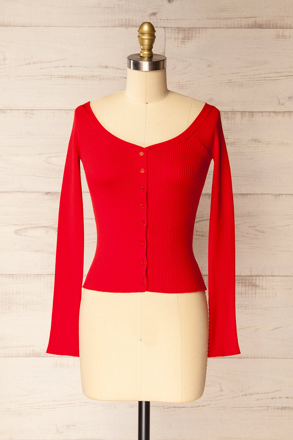 Cork Red Ribbed Top | La petite garçonne front view
