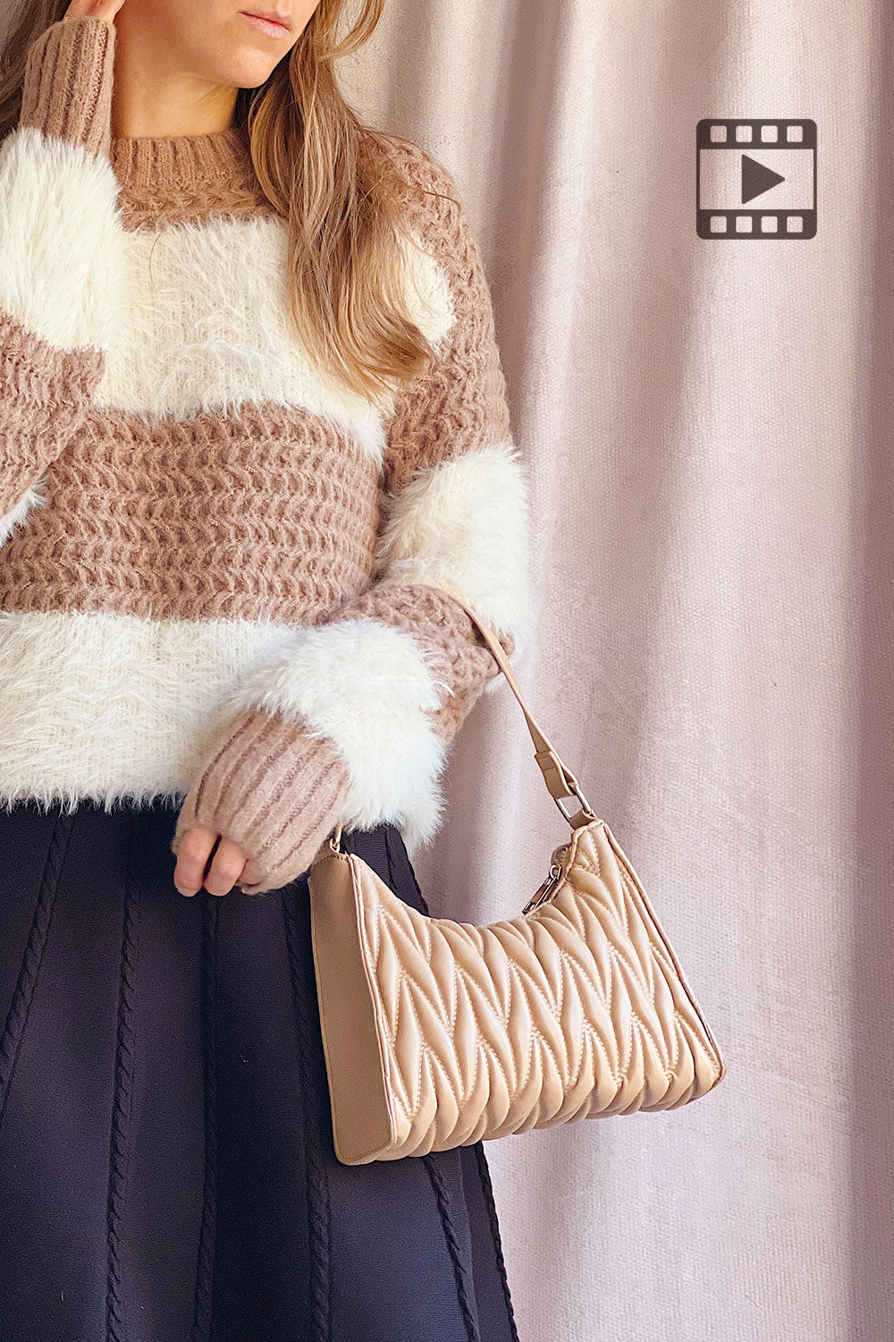 Person wearing Rochefort Striped Fuzzy Knit Sweater from La petite garçonne