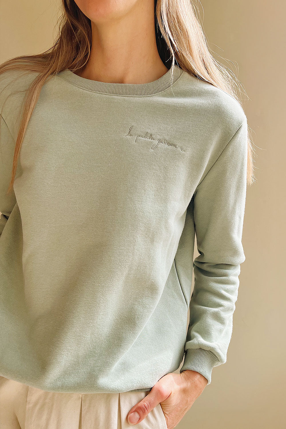 Woman wearing Galway Sage, a Oversized Sweatshirt Exclusive from La petite garçonne