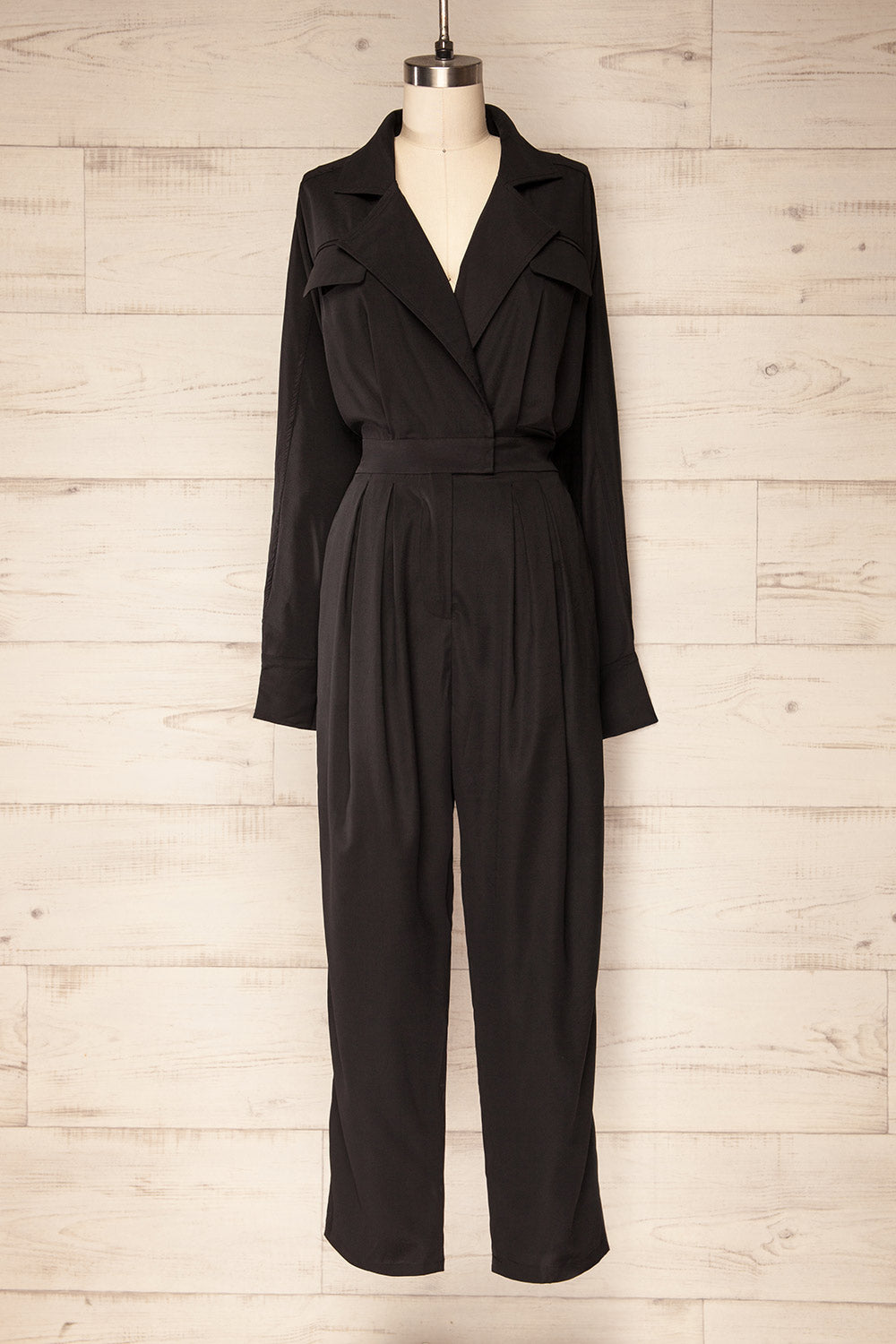 Cracovie Black Utility Jumpsuit w/ Long Sleeves | La petite garçonne front view