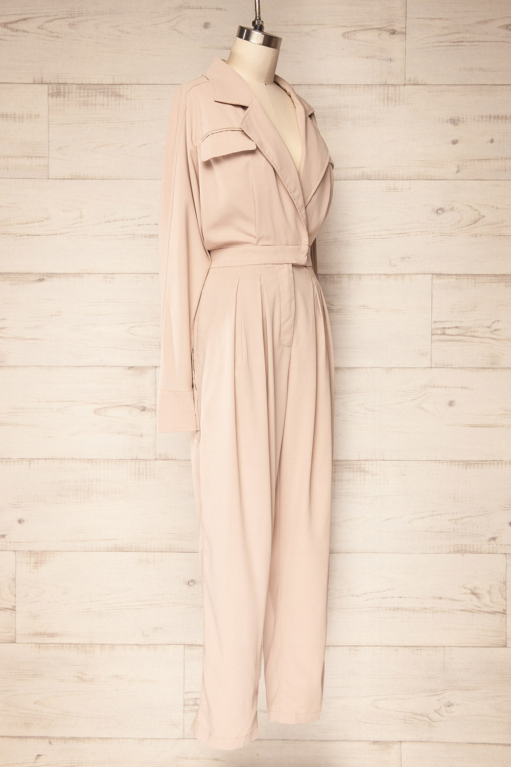 Cracovie Taupe Utility Jumpsuit w/ Long Sleeves | La petite garçonne side view