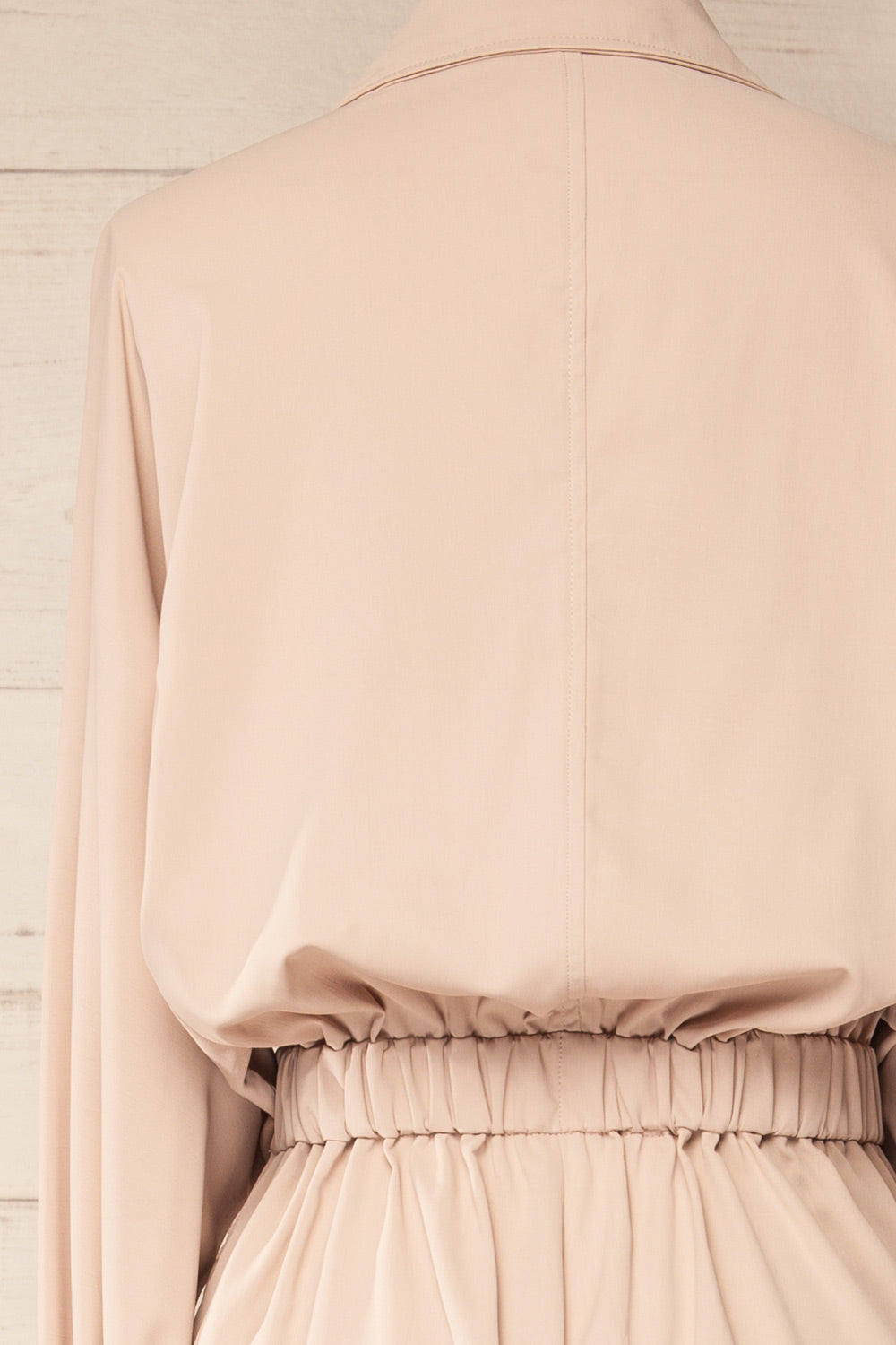 Cracovie Taupe Utility Jumpsuit w/ Long Sleeves | La petite garçonne back close-up