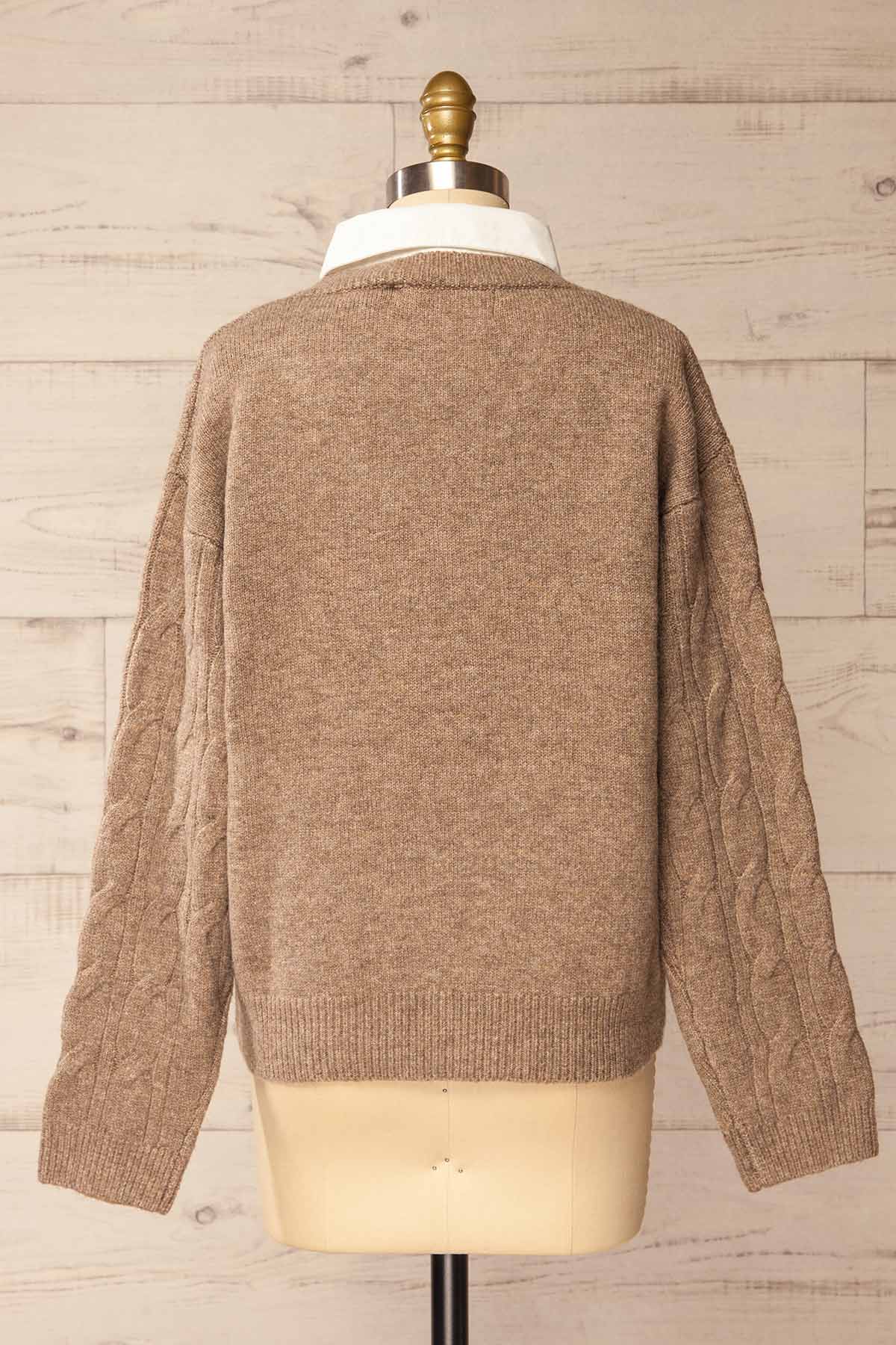 back view of Crato Taupe Knit Sweater with Built-In Collar at La petite garçonne