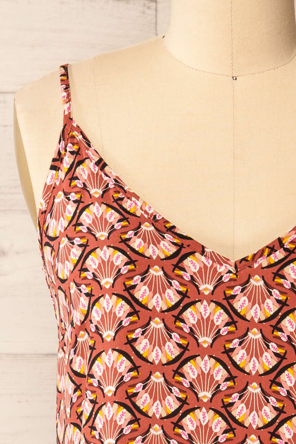 Creteil Pink Patterned Cami Top w/ Thin Straps | La petite garçonne front close-up