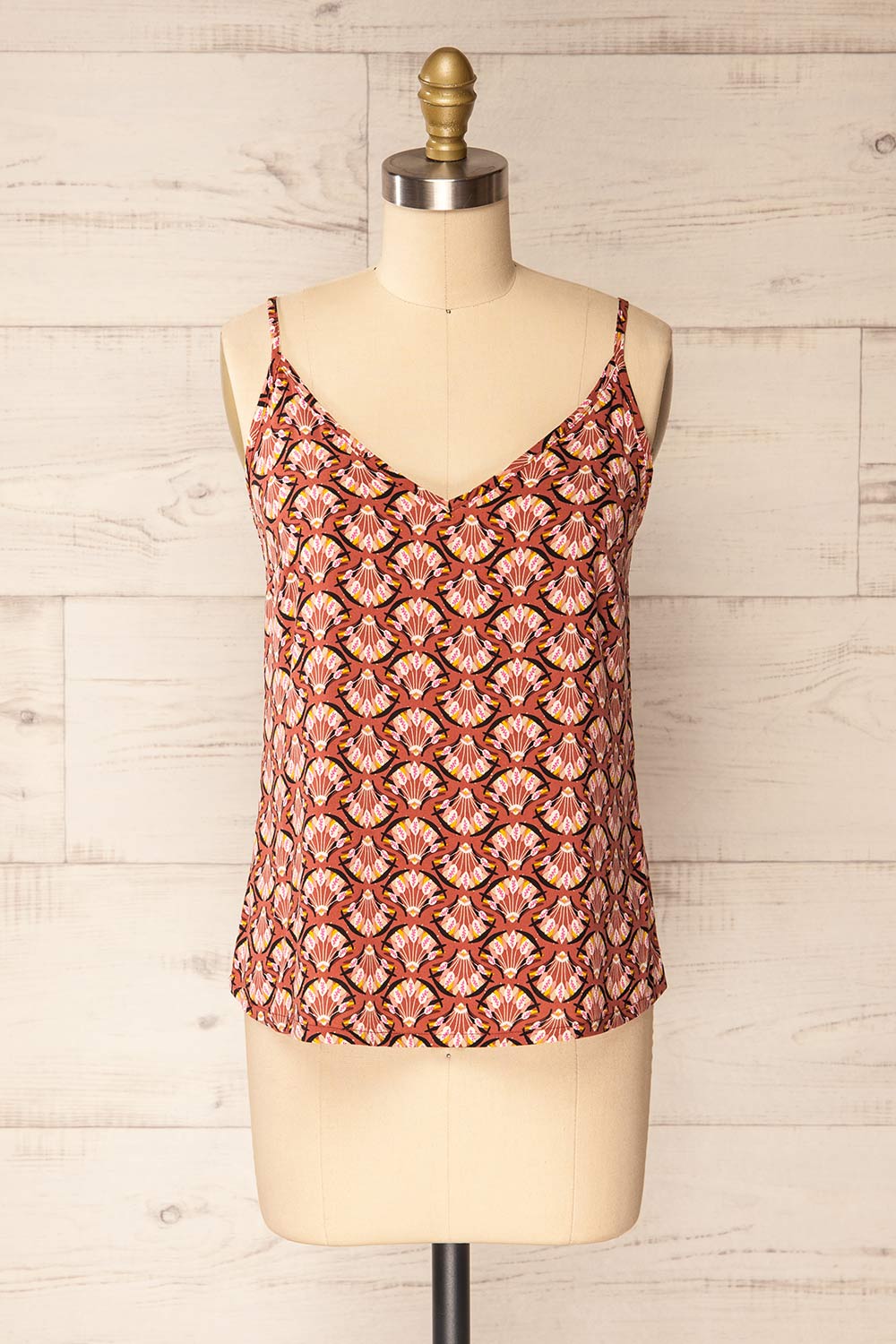 Creteil Pink Patterned Cami Top w/ Thin Straps | La petite garçonne front view