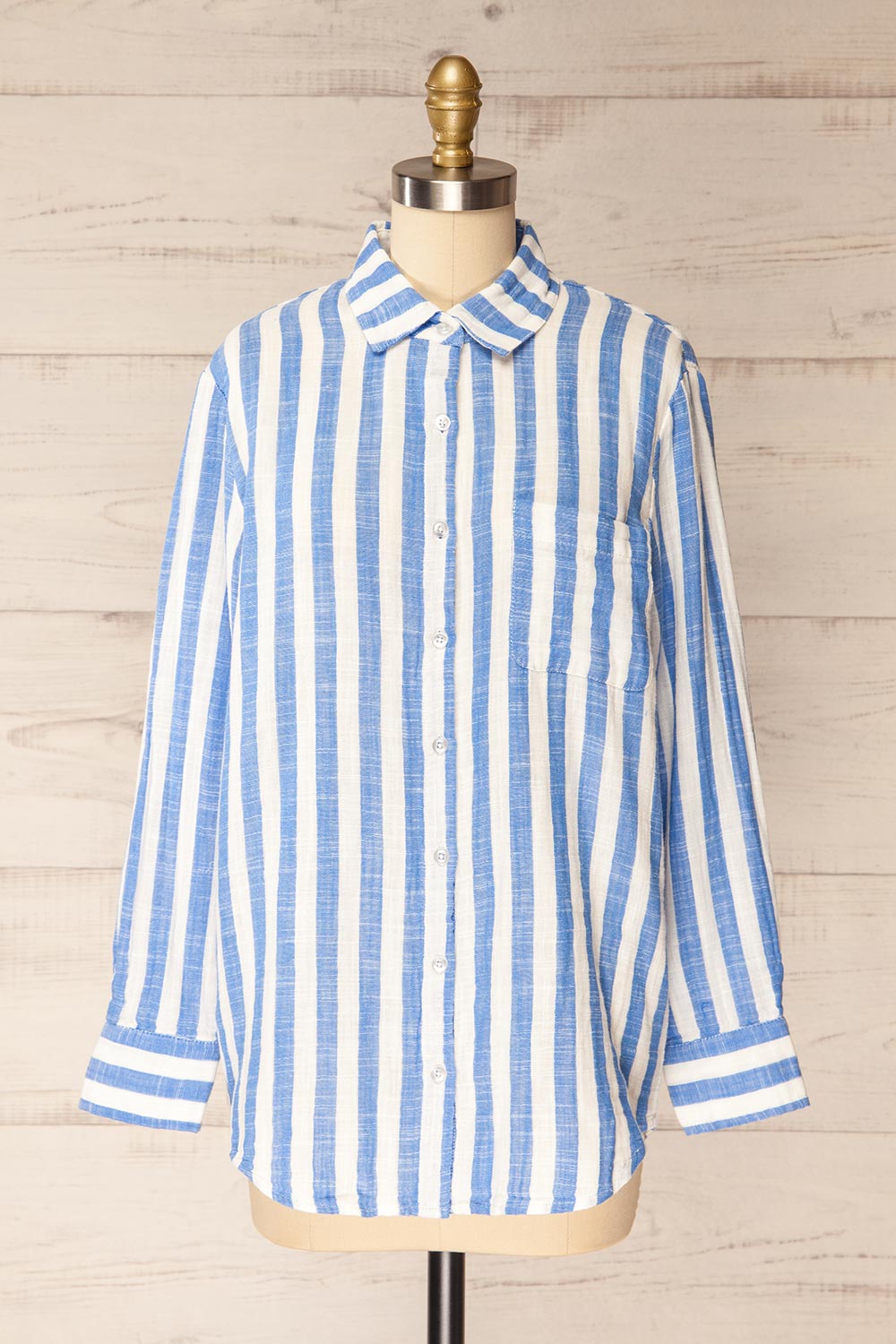 Cucuta Blue Striped Cotton Shirt | La petite garçonne front view