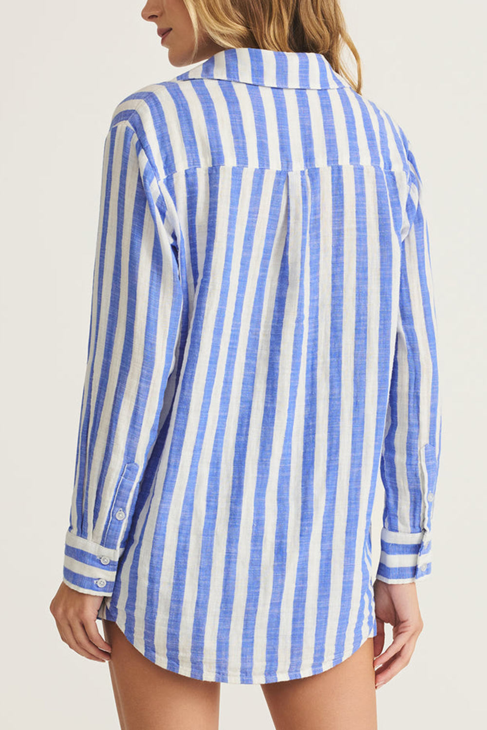 Cucuta Blue Striped Cotton Shirt | La petite garçonne model back