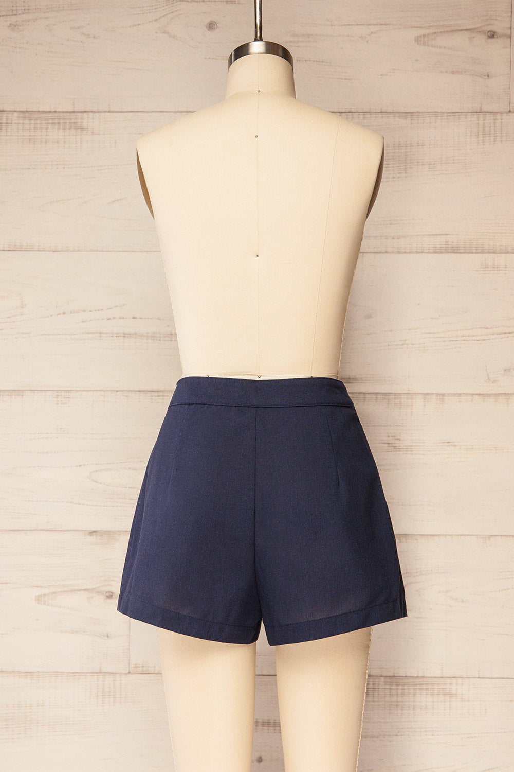Cuiaba Navy Mid-Waisted Shorts with Pockets | La petite garçonne back view