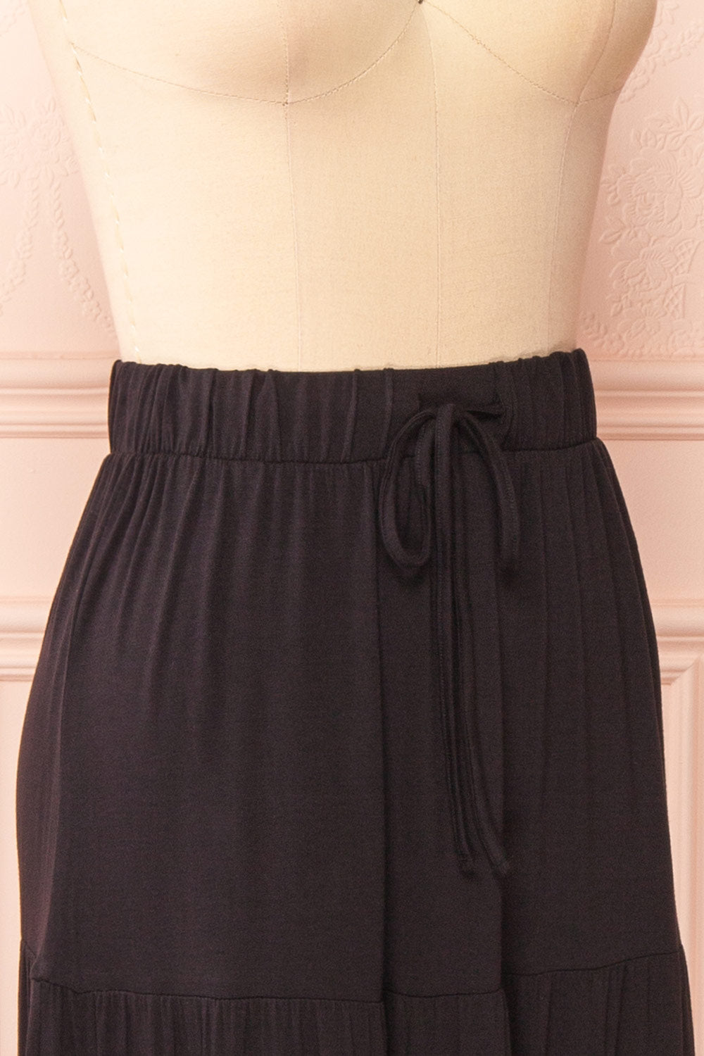 Cupido Black Tiered Midi Skirt | Boutique 1861 side close-up