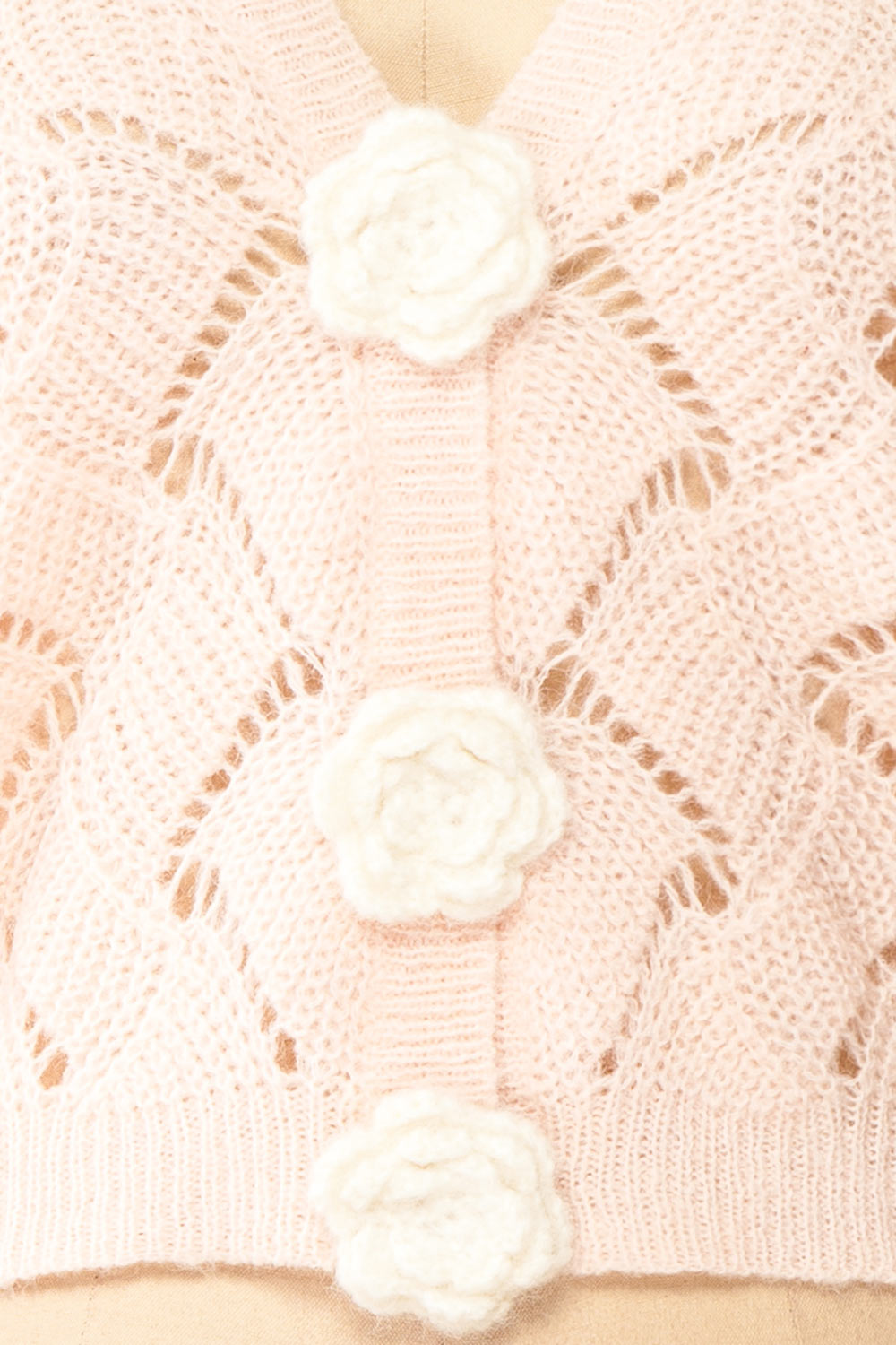 Cupidona Pink Open-work Crochet Cardigan w/ Flowers | Boutique 1861 fabric