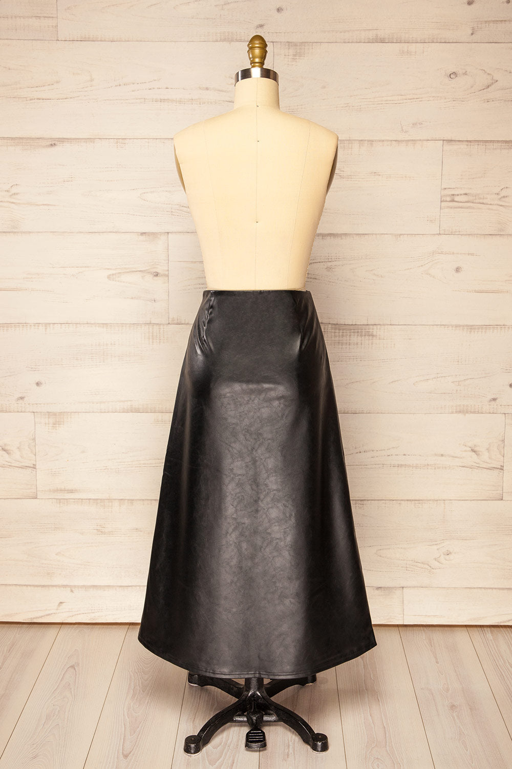 Curatone Black Faux-Leather Midi Skirt | La petite garçonne back view