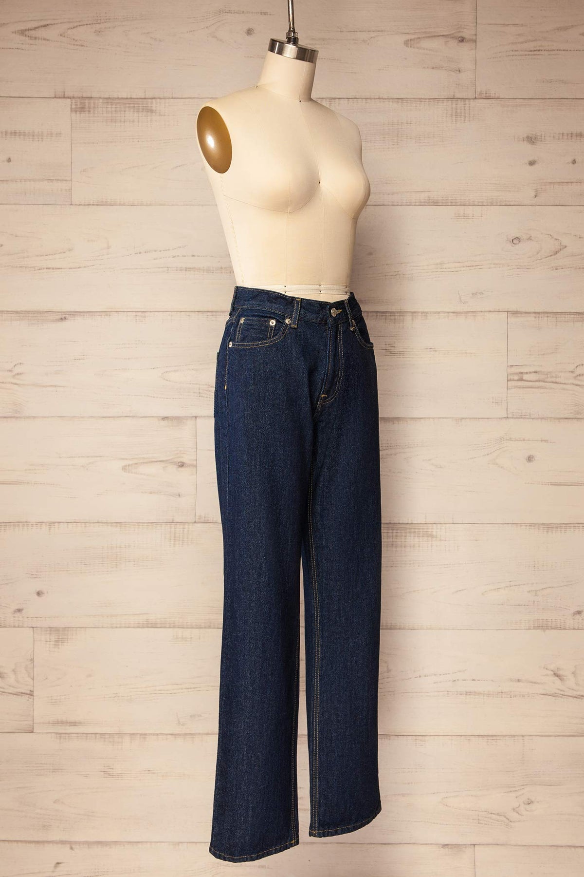 side view of Cusco Dark Blue Straight Leg Denim Pants at La petite garçonne