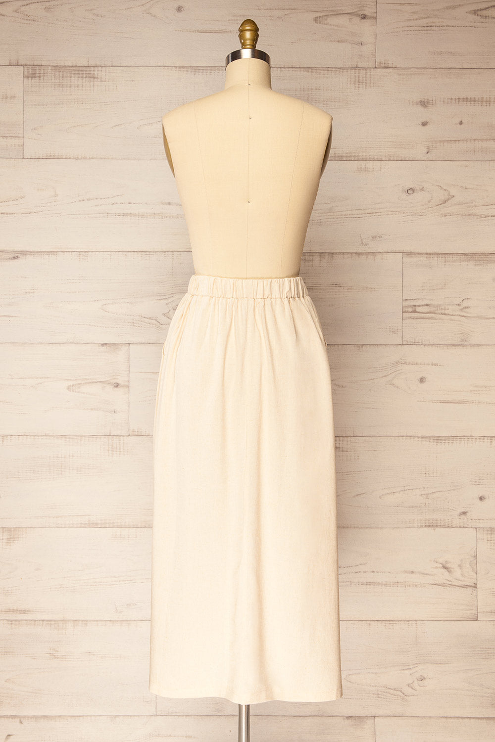 Cyriel Beige Linen Midi Skirt w/ Pockets | La petite garçonne back view