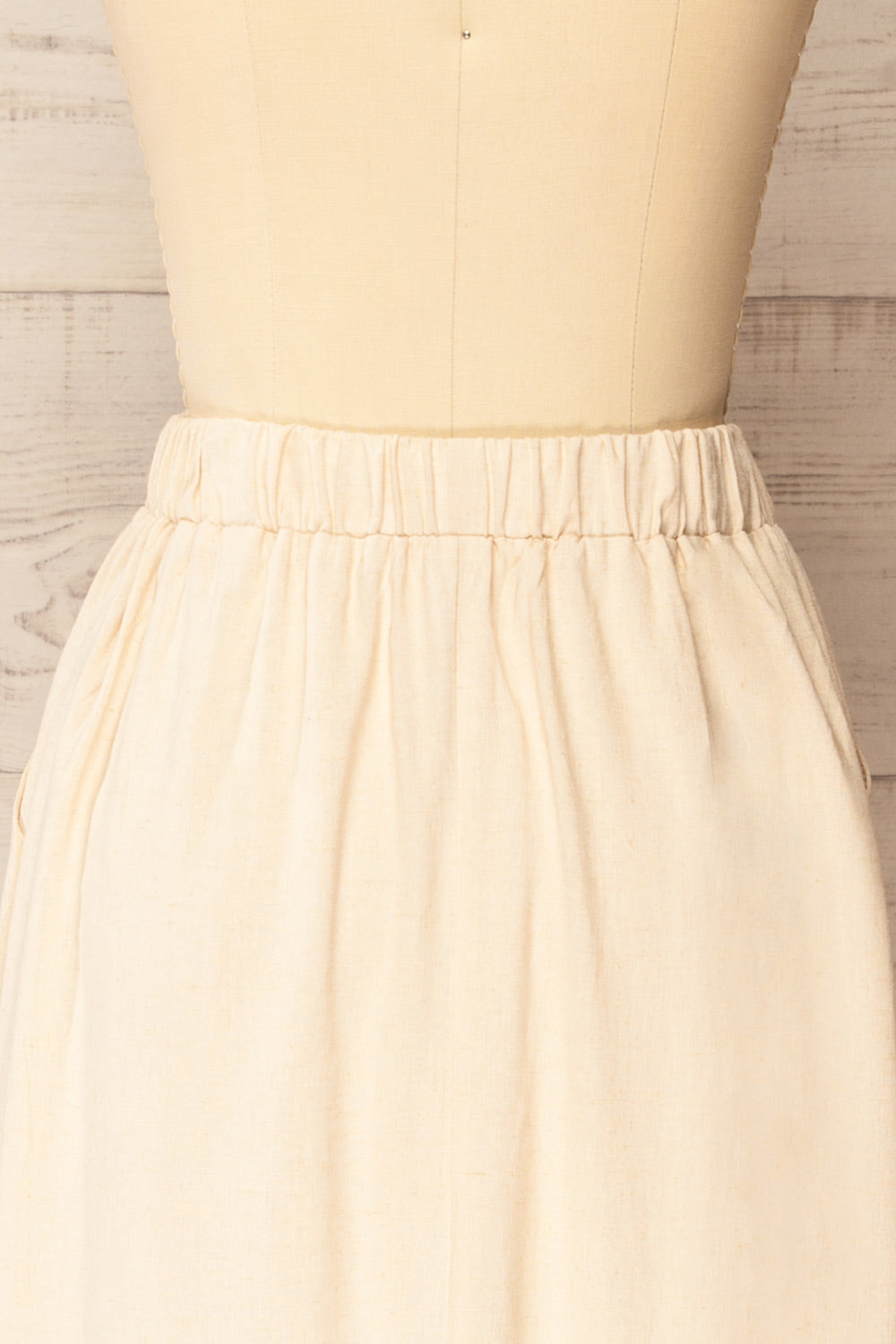 Cyriel Beige Linen Midi Skirt w/ Pockets | La petite garçonne back