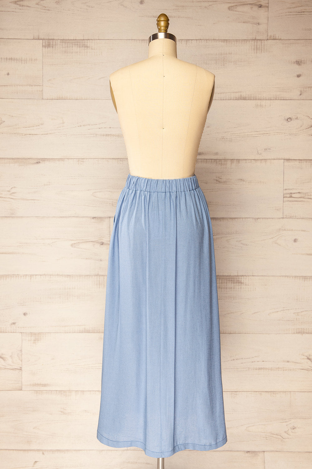 Cyriel Blue Linen Midi Skirt with Pockets | La petite garçonne back view