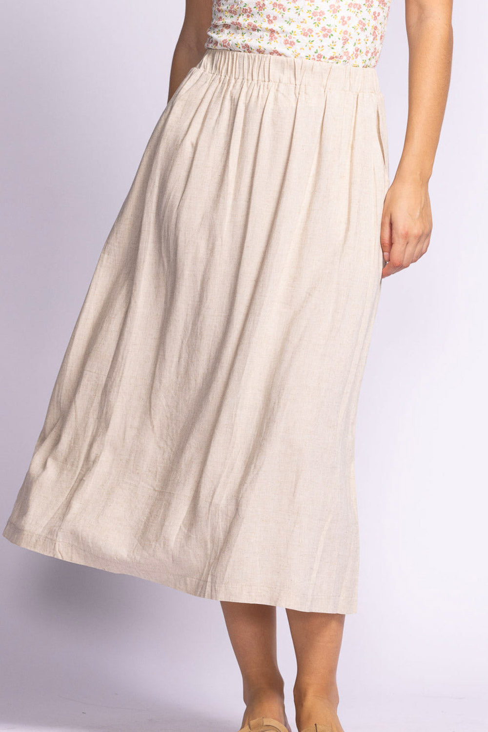 Cyriel Beige Linen Midi Skirt w/ Pockets | La petite garçonne