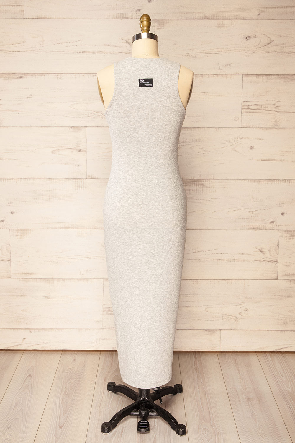 Daegu Grey Long Fitted Ribbed Dress | La petite garçonne  back view