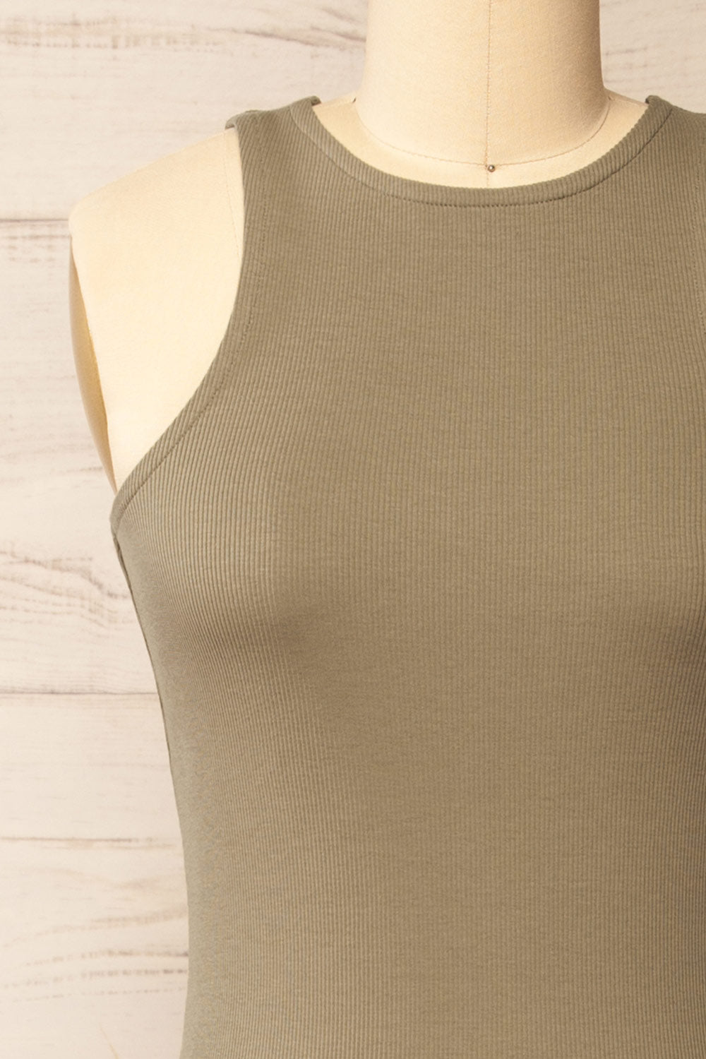 Daegu Khaki Long Fitted Ribbed Dress | La petite garçonne front