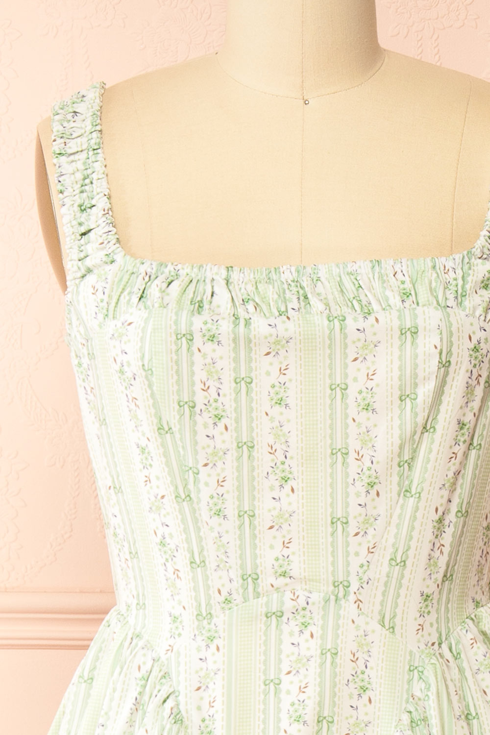 Daiko Green Floral A-Line Maxi Dress with Corset Bust | Boutique 1861 front