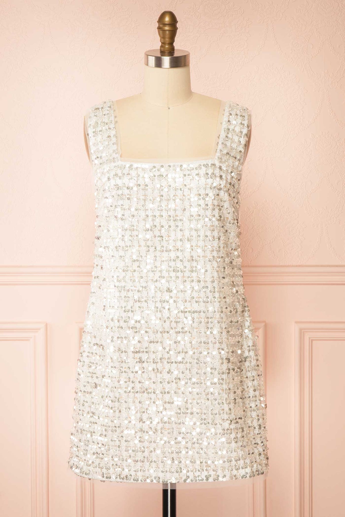 front view of Dalinie White Short Dress with Sequins at Boutique 1861