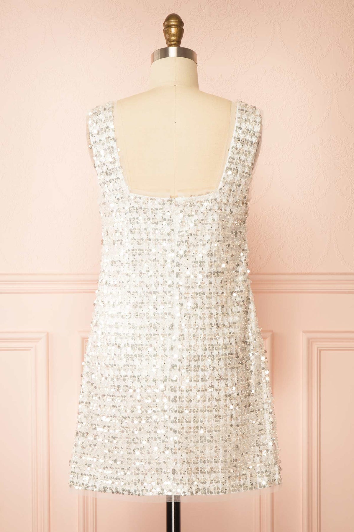 Back view of Dalinie White Short Dress with Sequins at Boutique 1861