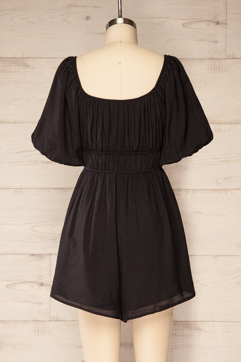 Damascus Black Short Romper w/ Puffy Sleeves | La petite garçonne back view
