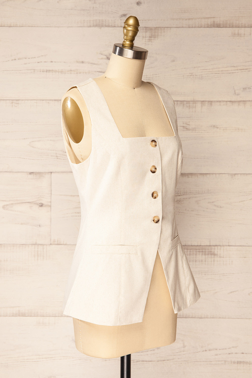 Danda Beige Longline Button-Down Vest Top | La petite garçonne side view