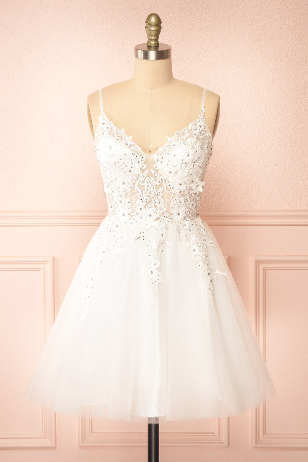 Danna Short Sparkly White Dress W/ Embroidery