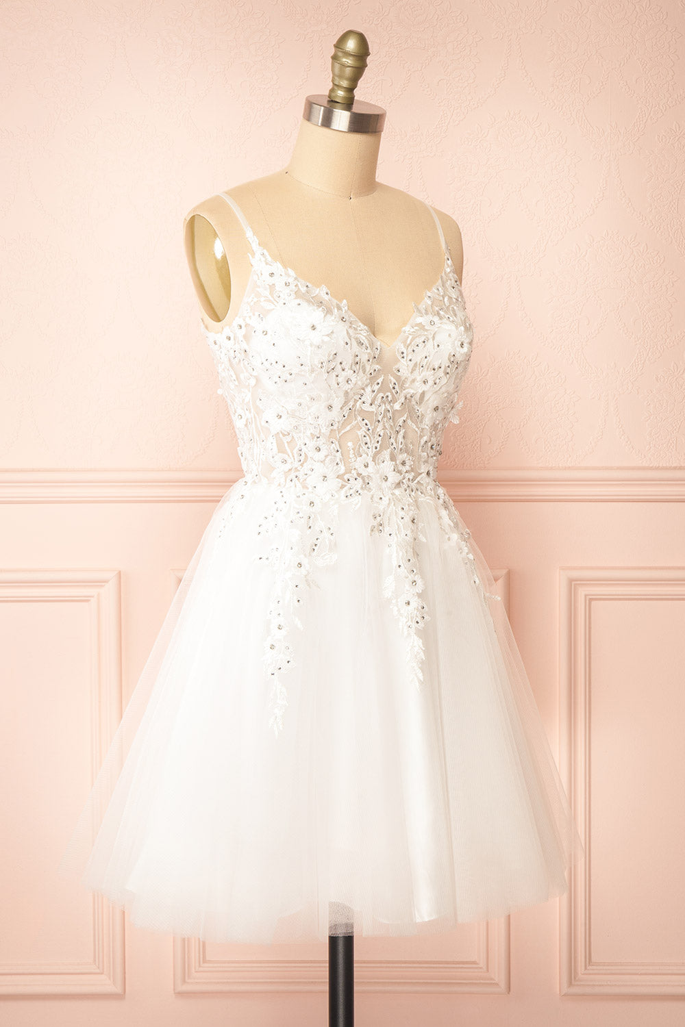 Danna | Short Sparkly White Dress with Embroidery