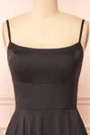 Darcy Black Maxi Satin Dress w/ Slit | Boutique 1861 front close-up