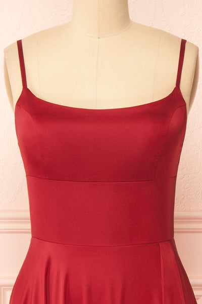 Darcy Burgundy Maxi Satin Dress w/ Slit | Boutique 1861 front