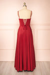 Darcy Burgundy Maxi Satin Dress w/ Slit | Boutique 1861 back view