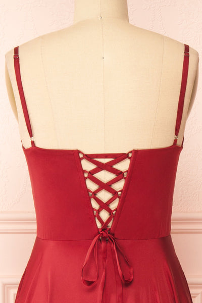 Darcy Burgundy Maxi Satin Dress w/ Slit | Boutique 1861 back