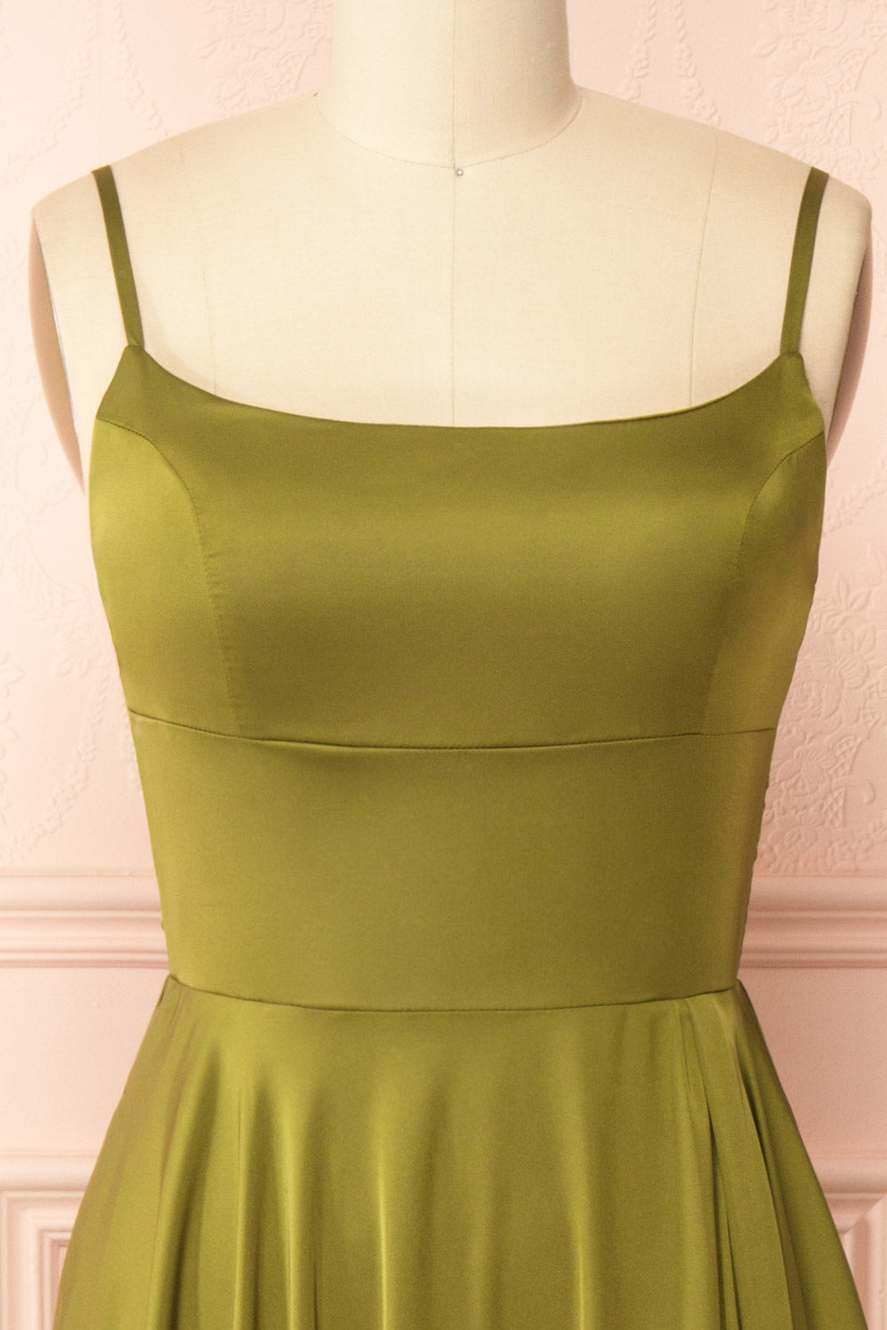 Darcy Khaki Maxi Satin Dress with Slit | Boutique 1861 front