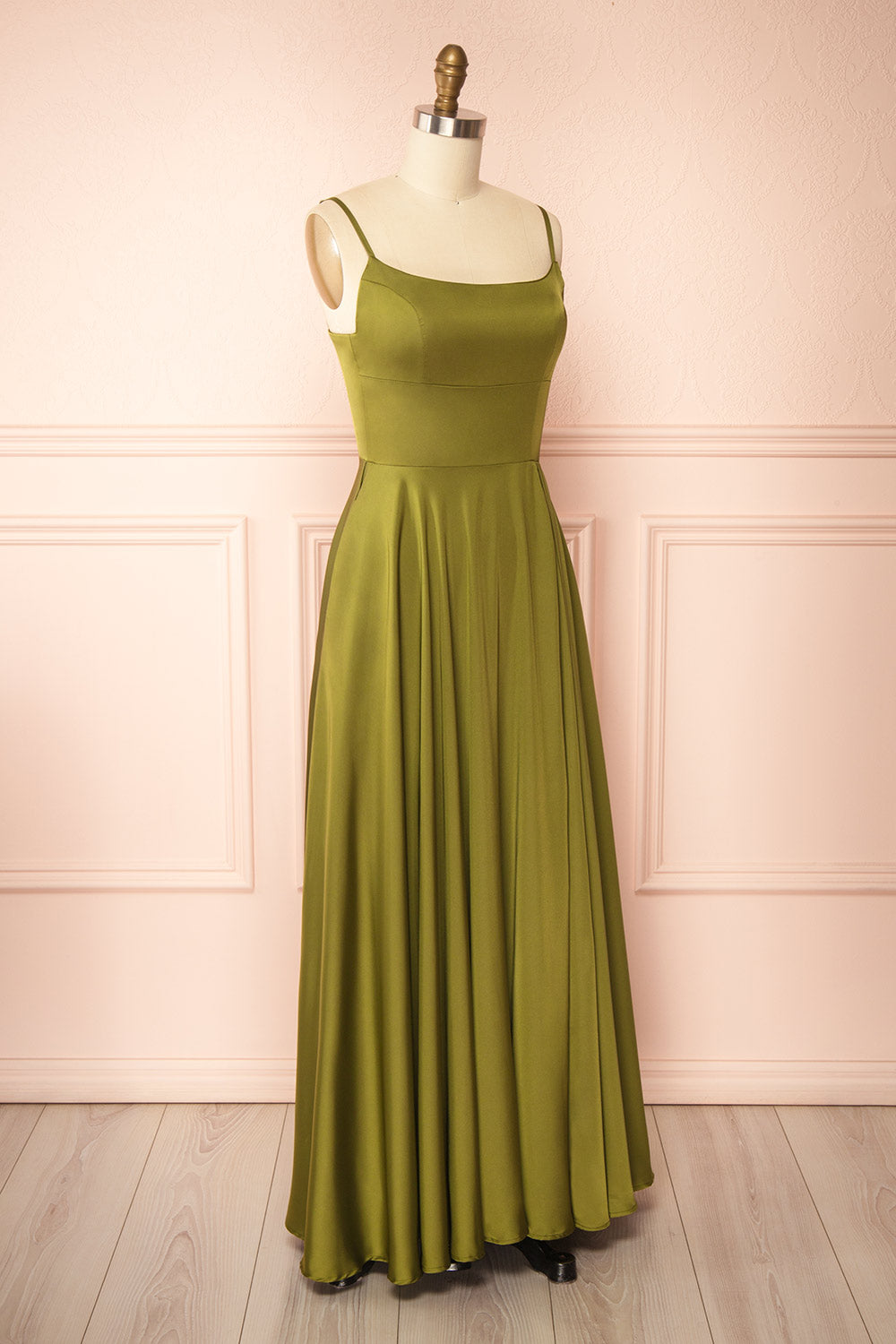Darcy Khaki | Maxi Satin Dress with Slit