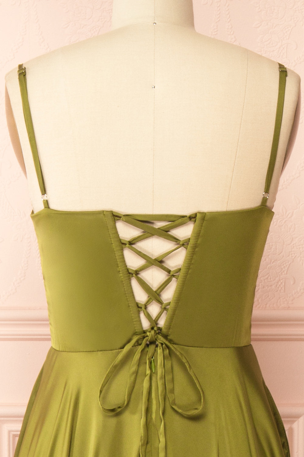 Darcy Khaki Maxi Satin Dress with Slit | Boutique 1861 back