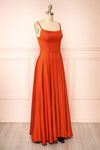 Darcy Rust Maxi Satin Dress w/ Slit | Boutique 1861 side view