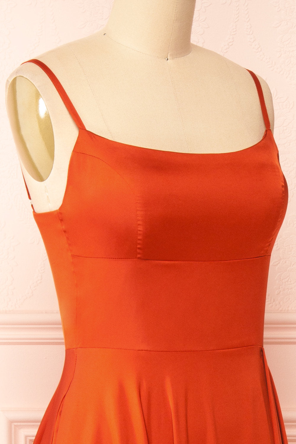 Darcy Rust Maxi Satin Dress w/ Slit | Boutique 1861 side