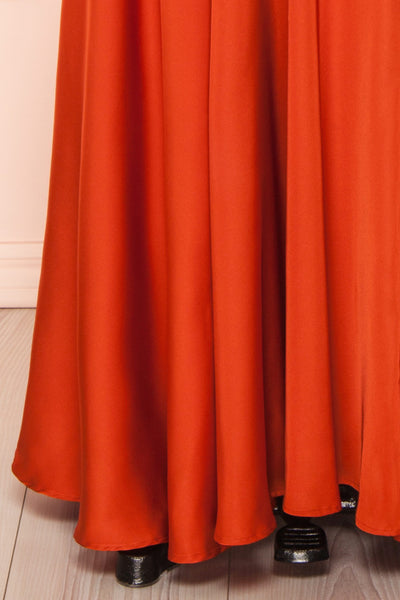 Darcy Rust Maxi Satin Dress w/ Slit | Boutique 1861 bottom
