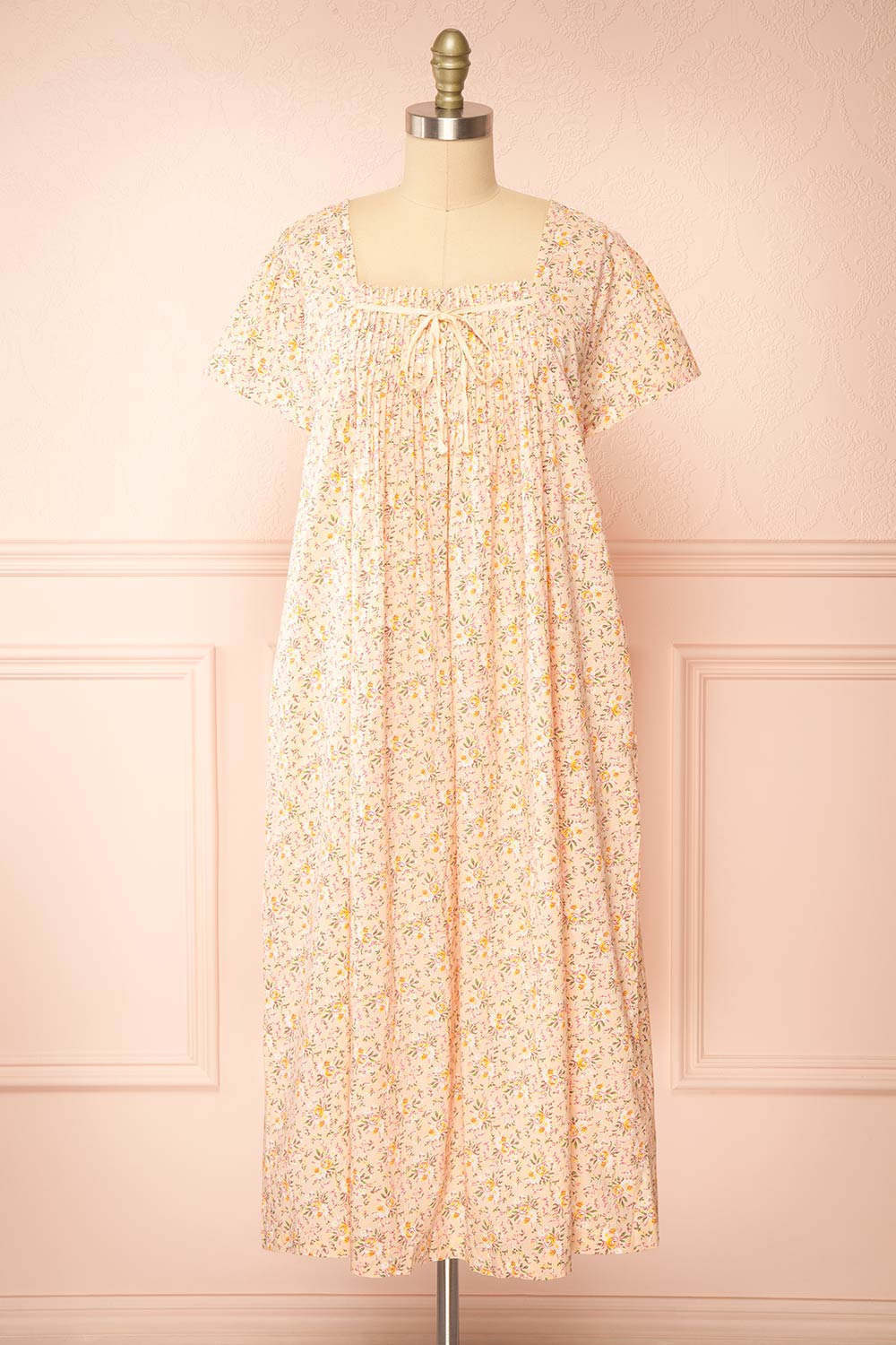Darla Floral Pink Night Gown w/ Pockets | Boutique 1861 front view