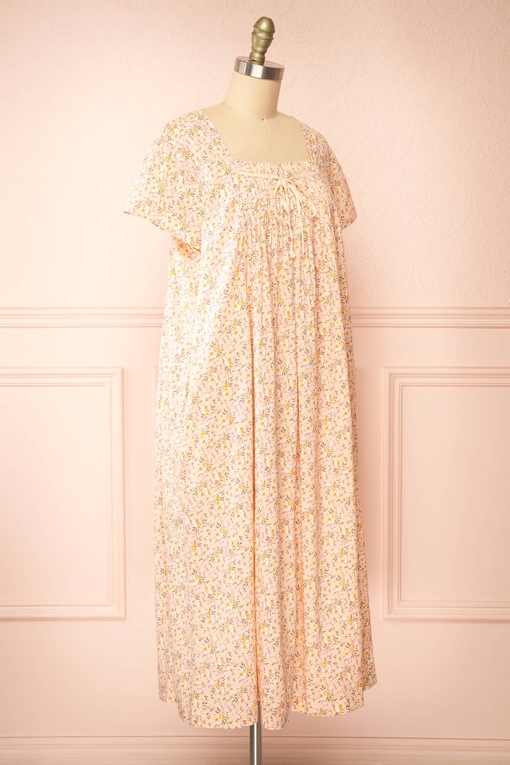 Darla Floral Pink Night Gown w/ Pockets | Boutique 1861 side view