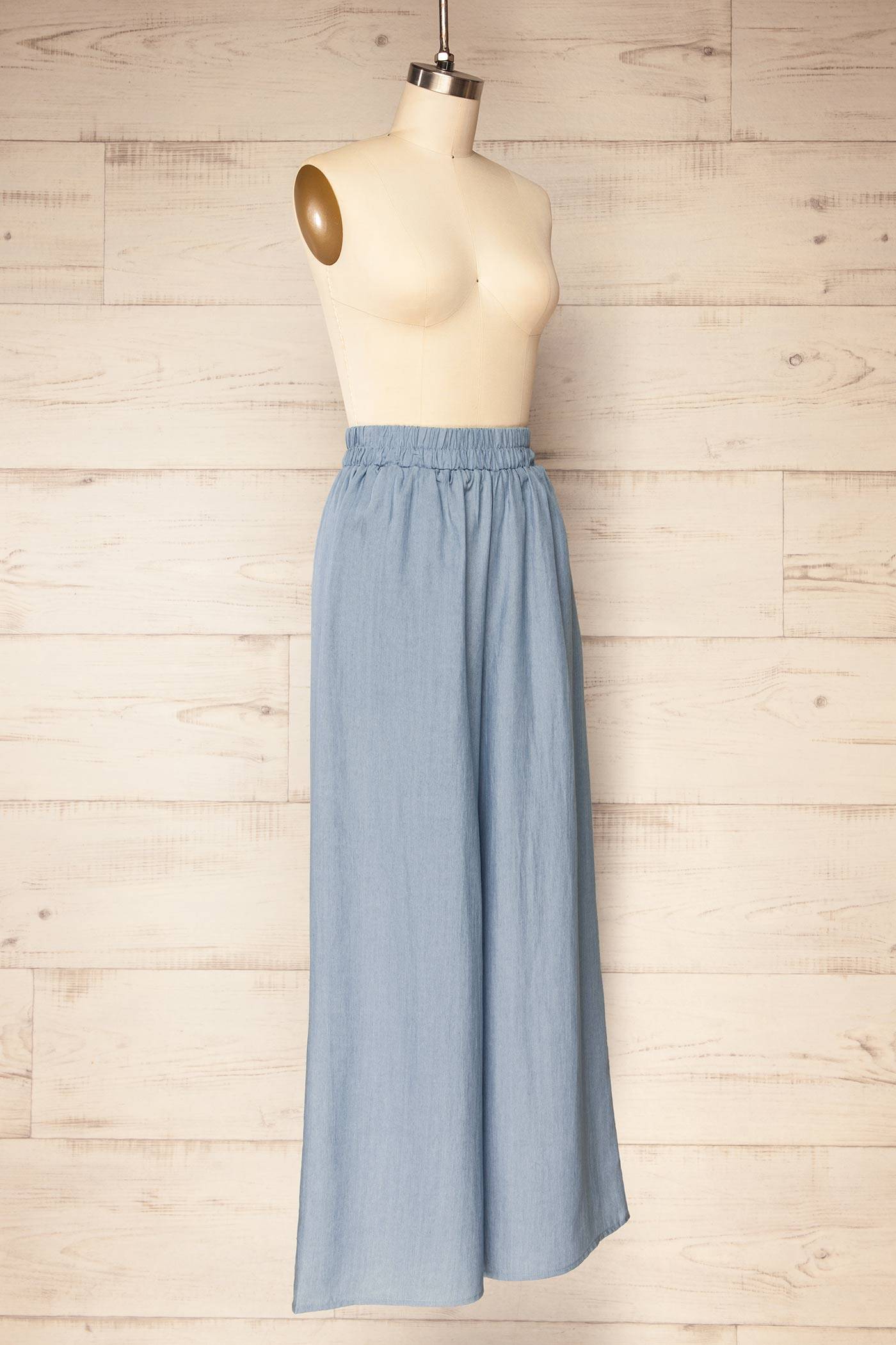 Sideview Dash Light Blue High-Rise Wide-Leg Pants at la petite garçonne