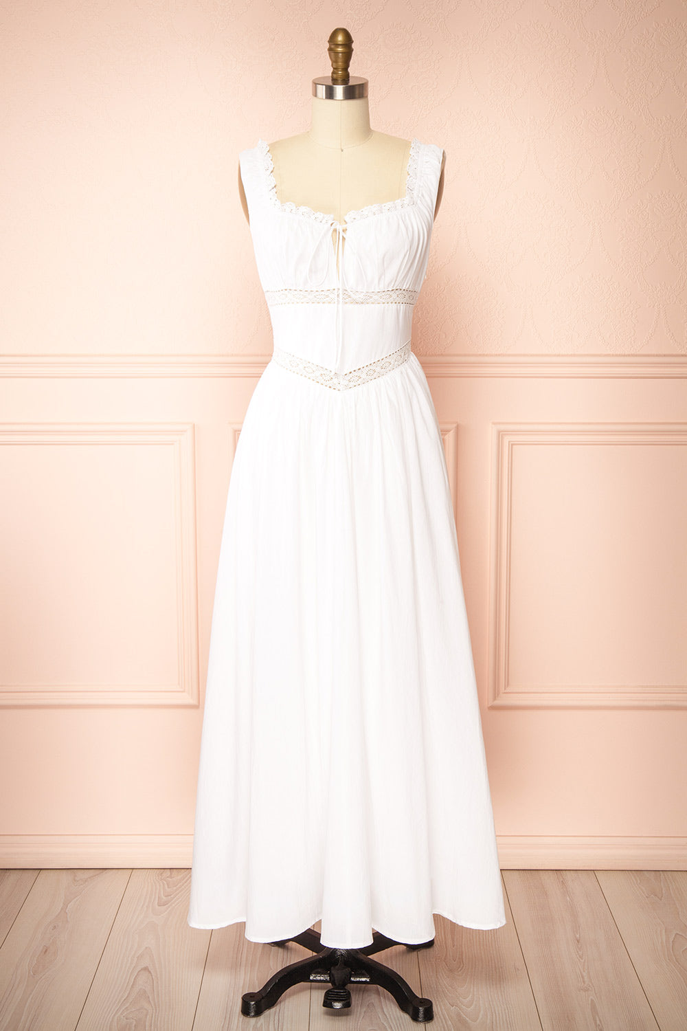 Dauphine Midi White Dress w/ Sweetheart Neckline | Boutique 1861 front view