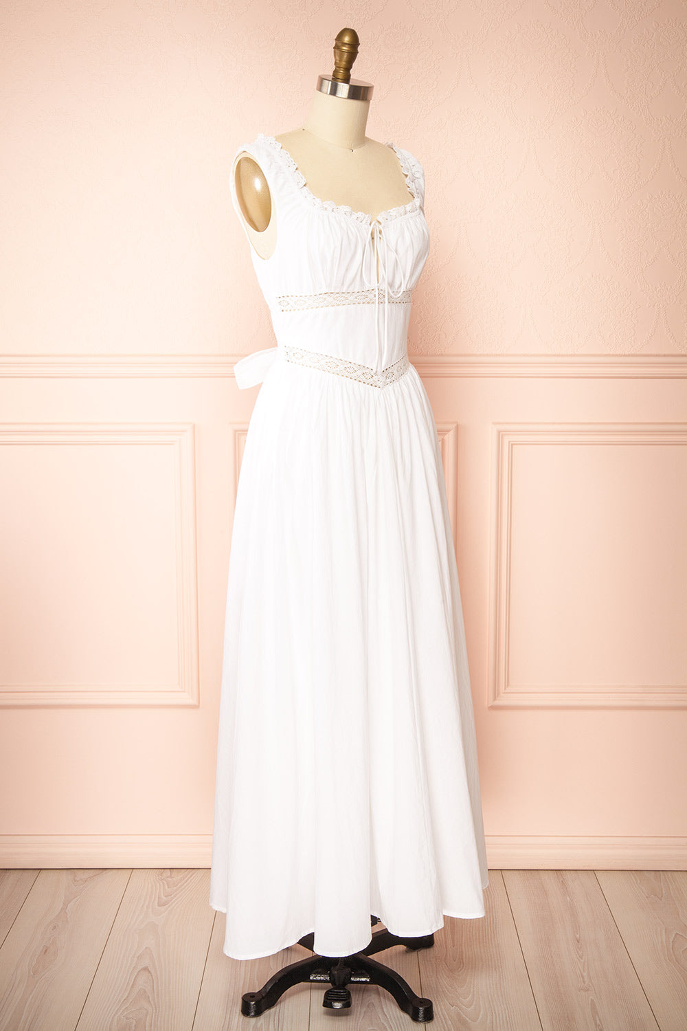 Dauphine Midi White Dress w/ Sweetheart Neckline | Boutique 1861 side view