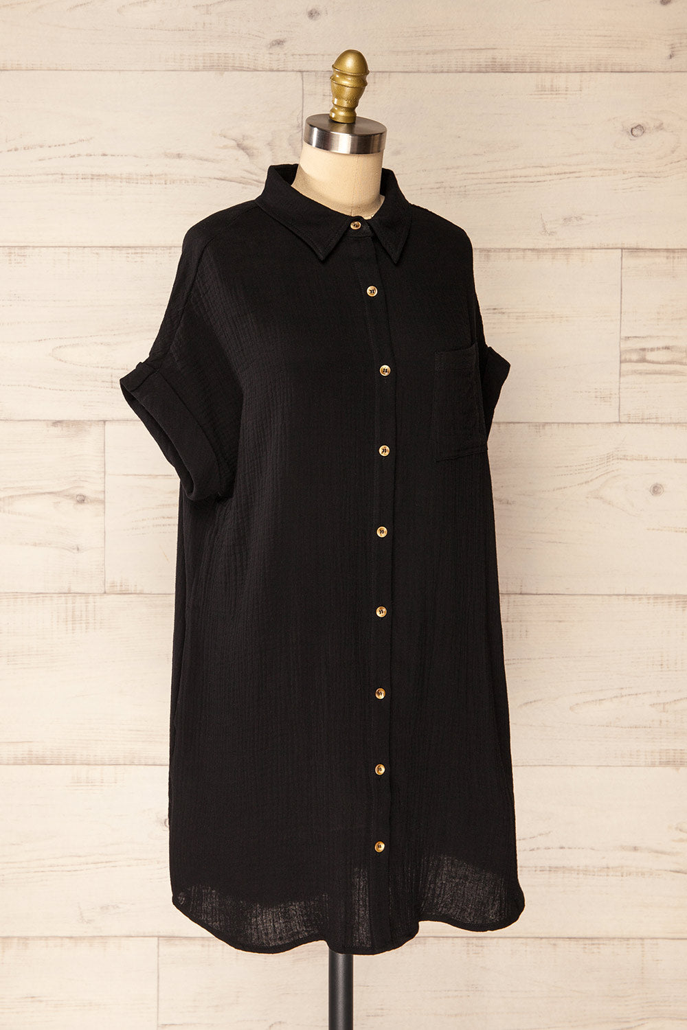Davao Black Short Oversized Shirt Dress | La petite garçonne side view