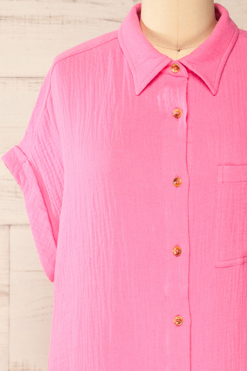 Davao Pink Short Oversized Shirt Dress | La petite garçonne  front close-up