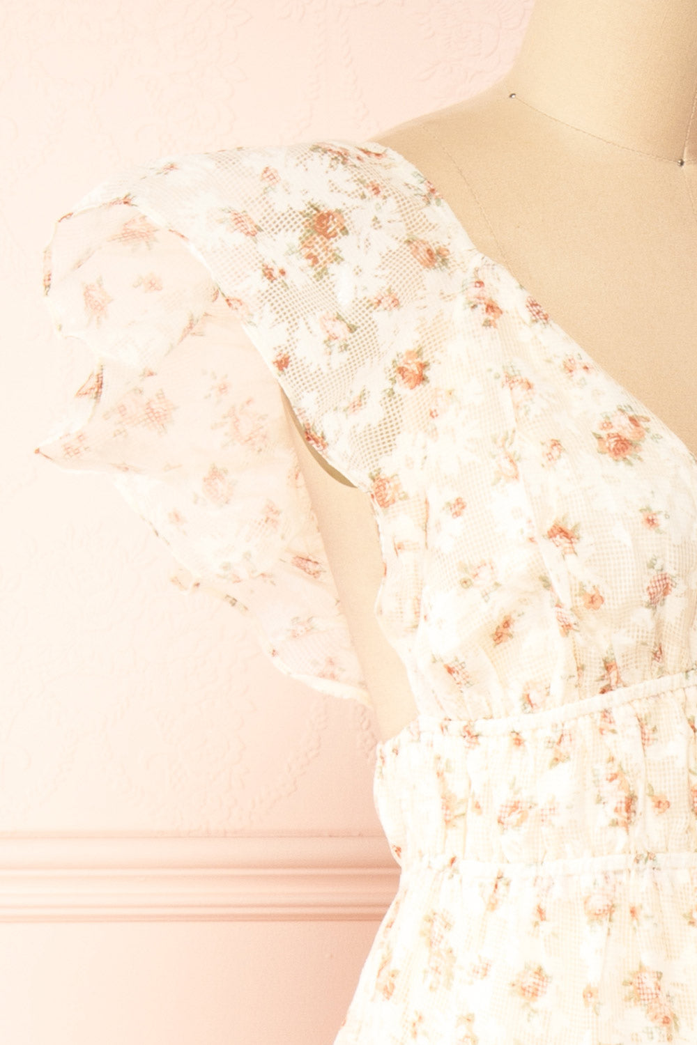 Deerla Beige Floral Midi Dress w/ Ruffles | Boutique 1861 side