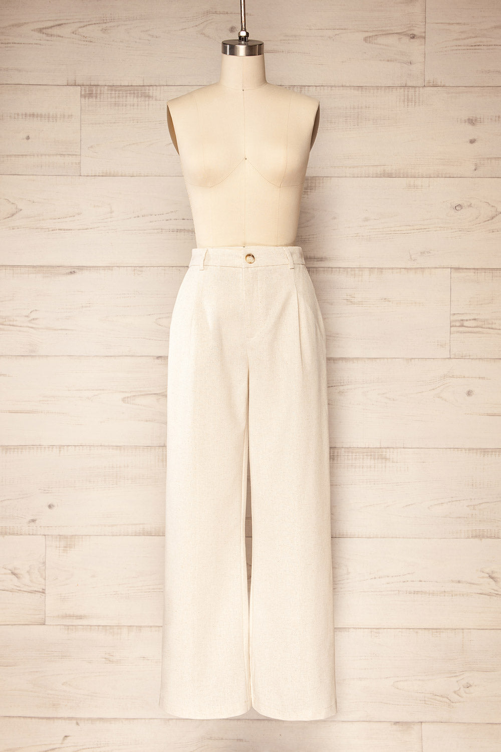 Delaney Beige High-Waisted Linen Pants | La petite garçonne front view